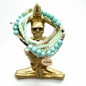 7 piece Turquoise, Gold, & White Elastic Bracelet set